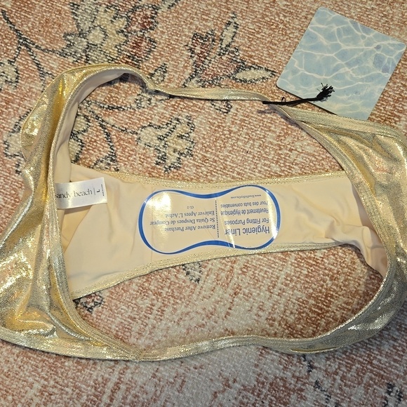 Sandy Beach Gold Stretchy String Bikini Bottom - Size L - Picture 4 of 7